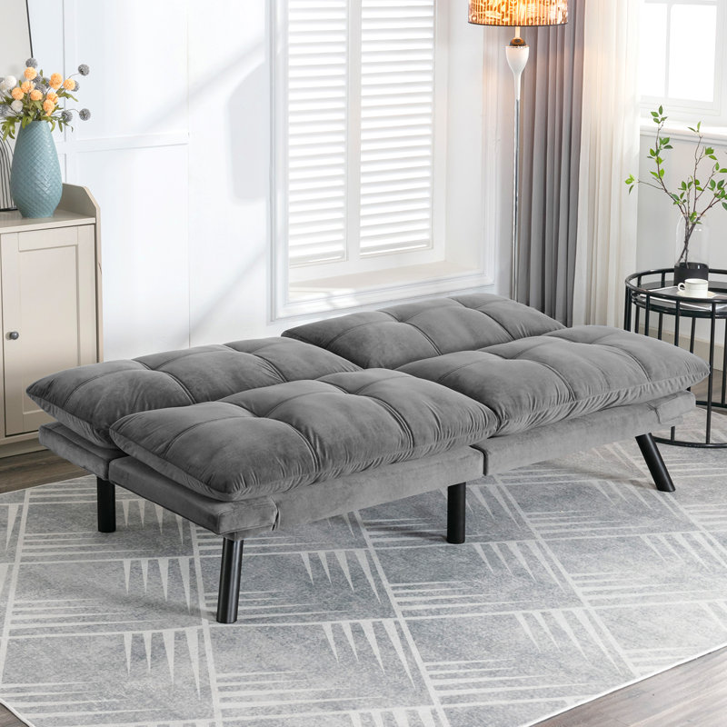 Convertible Folding Modern Sofa Bed, Light Gray Velvet, 29.13'' H x 70.87'' W x 38.6'' D