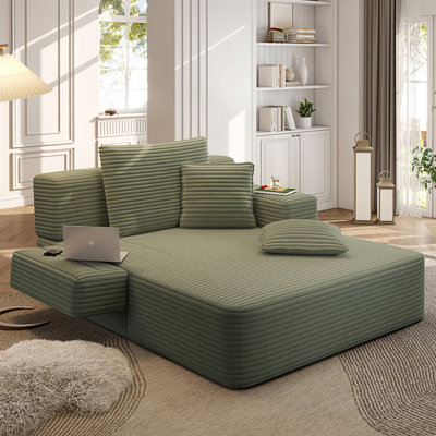 Chaise longue luxueuse avec 3 coussins, canapé-lit convertible avec pochette de rangement
