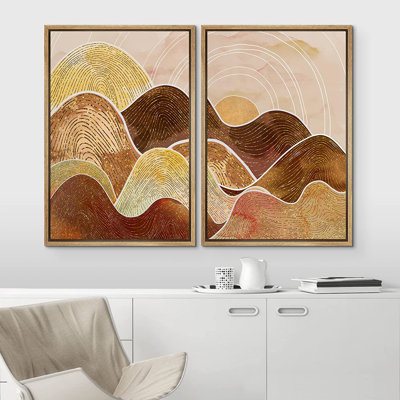 Idea4wall, reproduction d'art sur toile encadrée, paysage de montagne pastel Mid-Century, formes abstraites, illustrations, art moderne décoratif coloré pour le salon, la chambre à coucher, le bureau