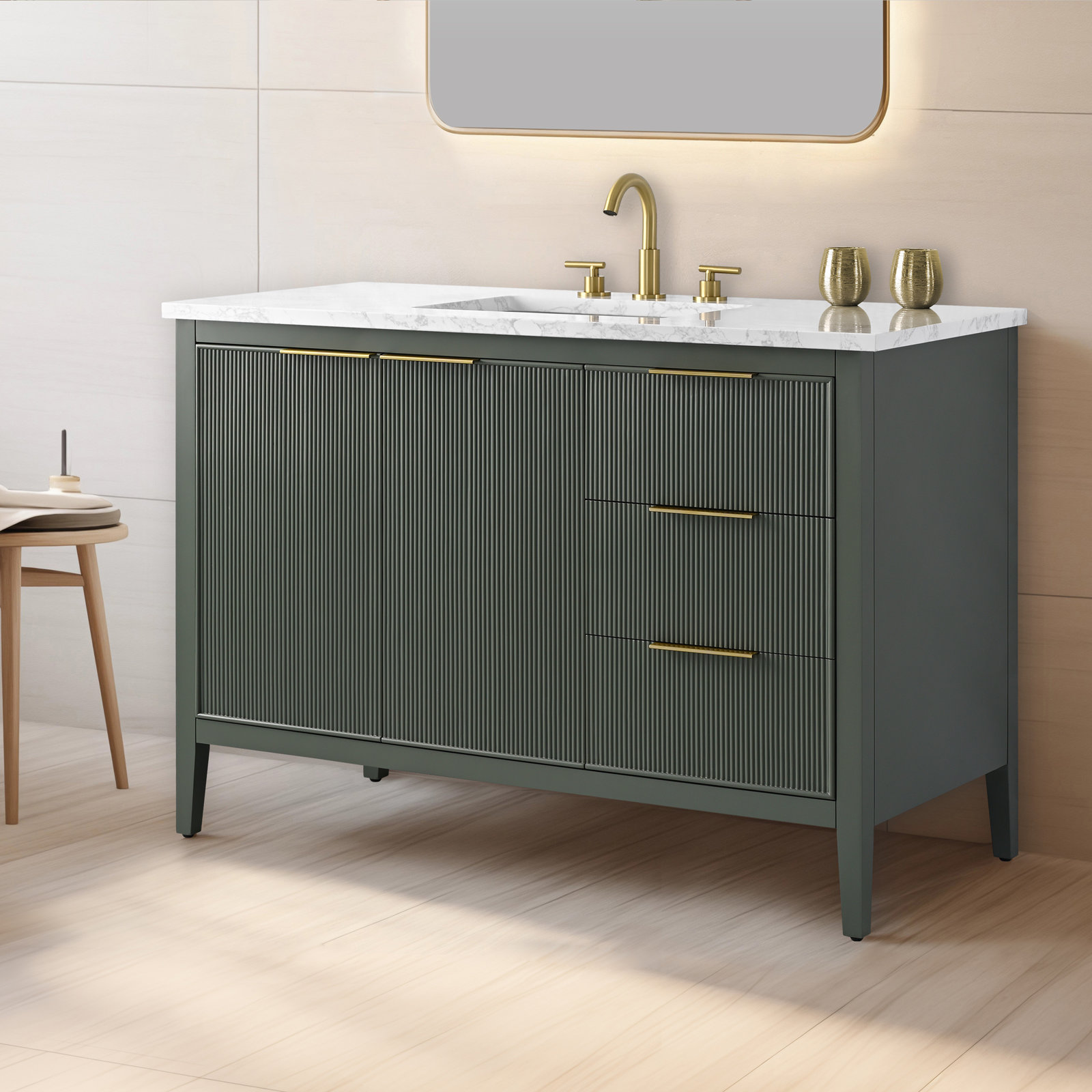 Bilroy 48" Pine Single Bathroom Vanity, Vintage Green/Brushed Bronze