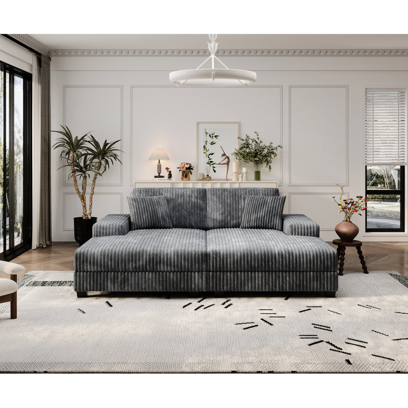Option gris foncé moelleux : Canapé-lit convertible avec rangement, 2 sections pour salon, structure en bois, rangement : Canapé-lit en velours côtelé, solide