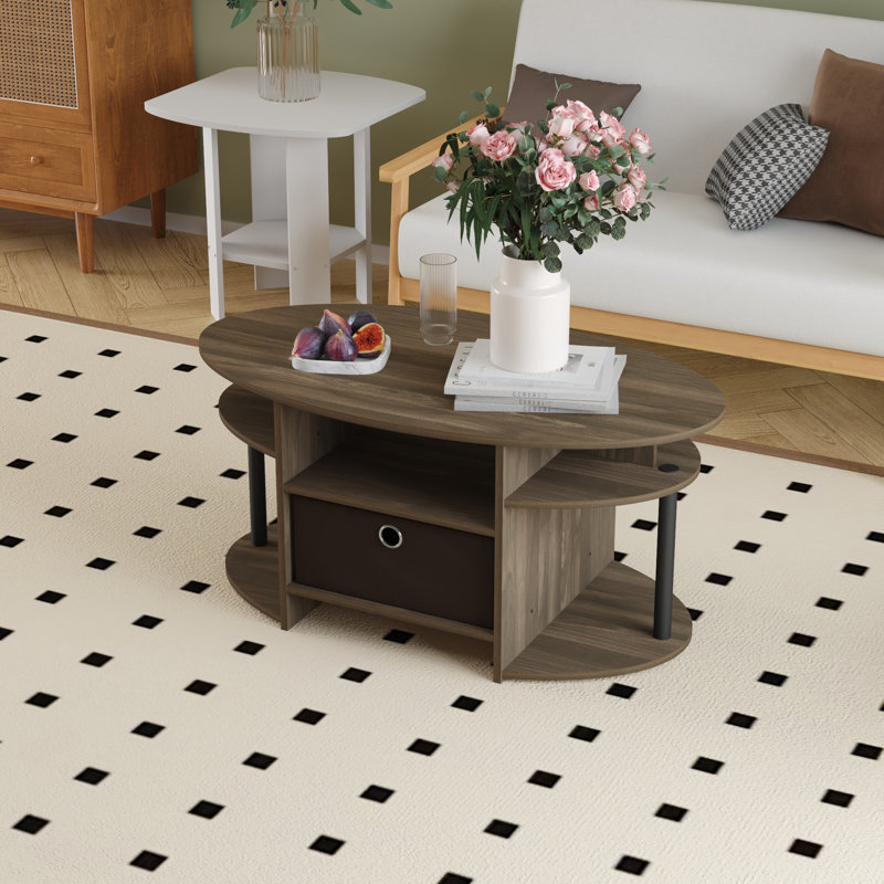 Table basse avec tablettes et tiroir à casiers de rangement Modern Modern, Noyer Columbia; brun foncé