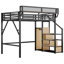 Lit mezzanine haut en métal avec escalier et tablettes de rangement, garde-robe encastrée pour chambres à coucher à faible encombrement - noir, 54,3 po sous la chambre des adolescents