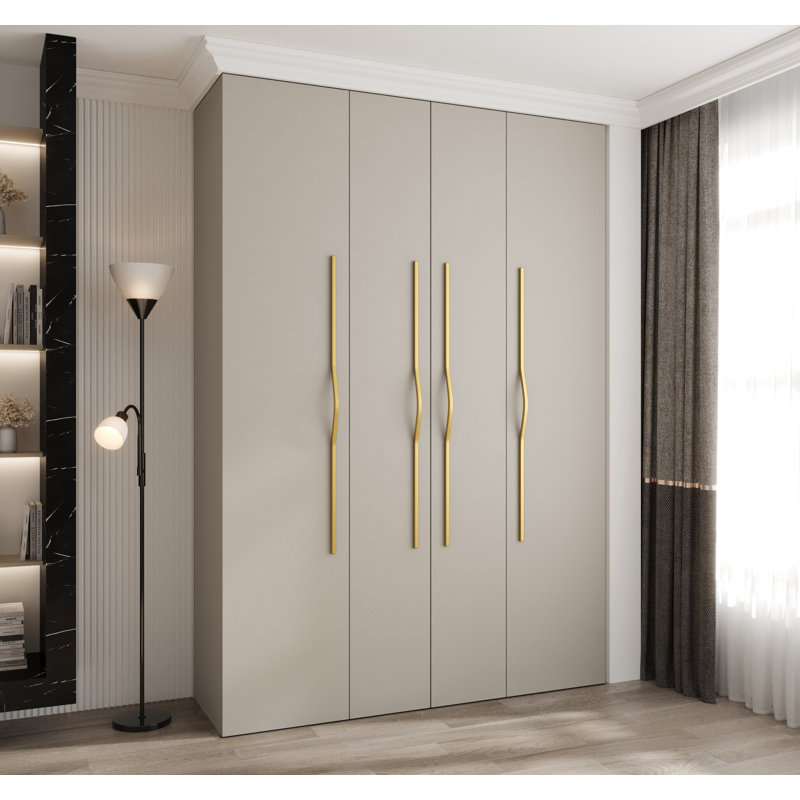 4 Door Manufactured Wood Wardrobe, 245,5 H x 170 W x 40 D, cashmere + handles: gold
