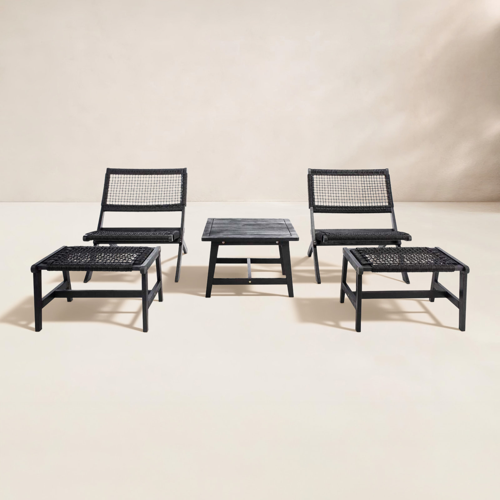 Armida 4-Person Acacia Patio Seating Group, Black