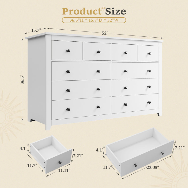 Commode double 10 tiroirs Eathen, Blanc