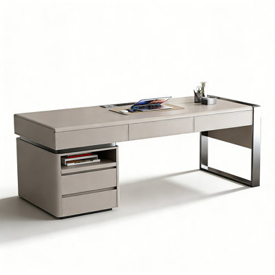 Modern Light Luxury High-End Office Desk with Saddle Leather