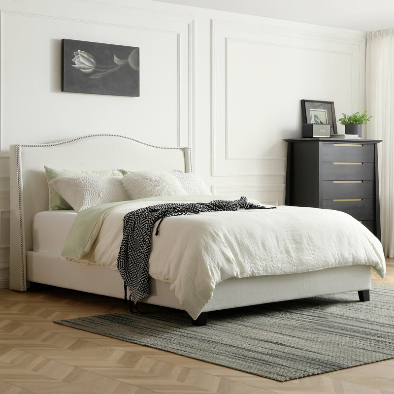 Hampton  Wingback Bed, Linen, King, Ivory