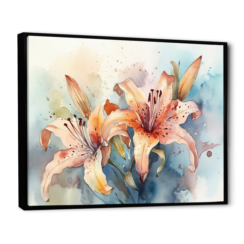 «Orange Lily Symphony I» sur toile, H 12 po x l 20 po x P 1 po, Cadre flottant noir