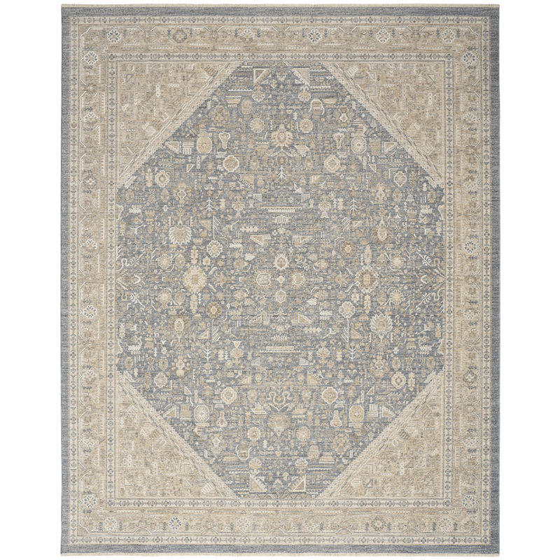 Tapis ivoire et bleu Hemington, Rectangle 5 pi 3 po x 7 pi 6 po