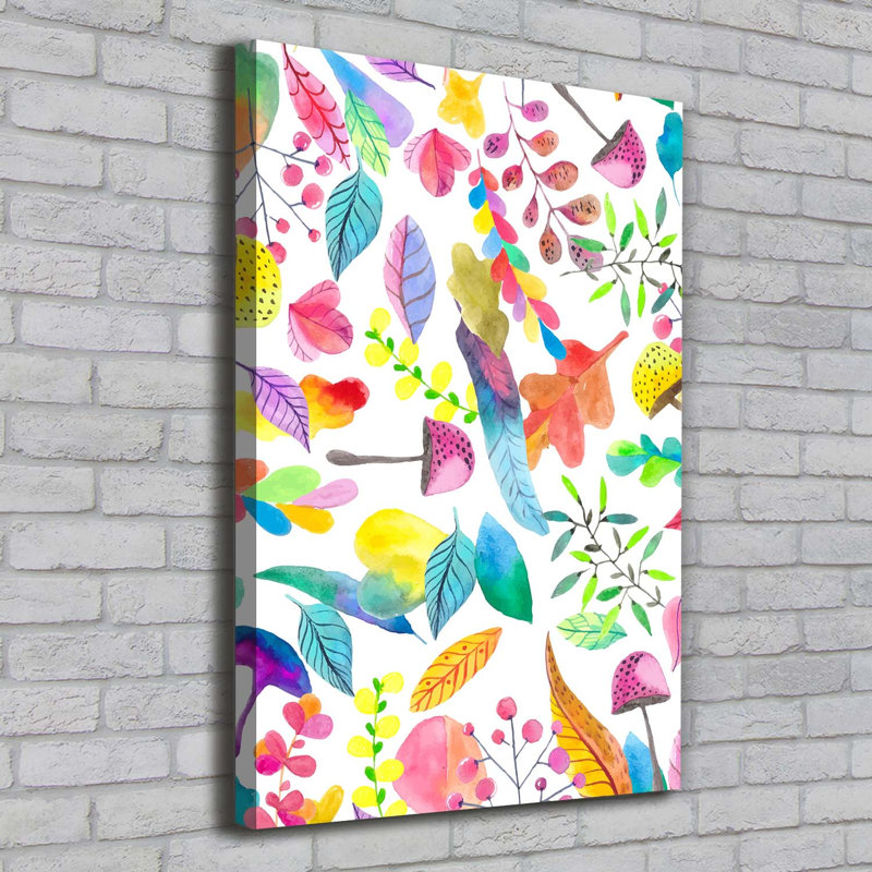 Leaves And Mushrooms - Wrapped Canvas Print