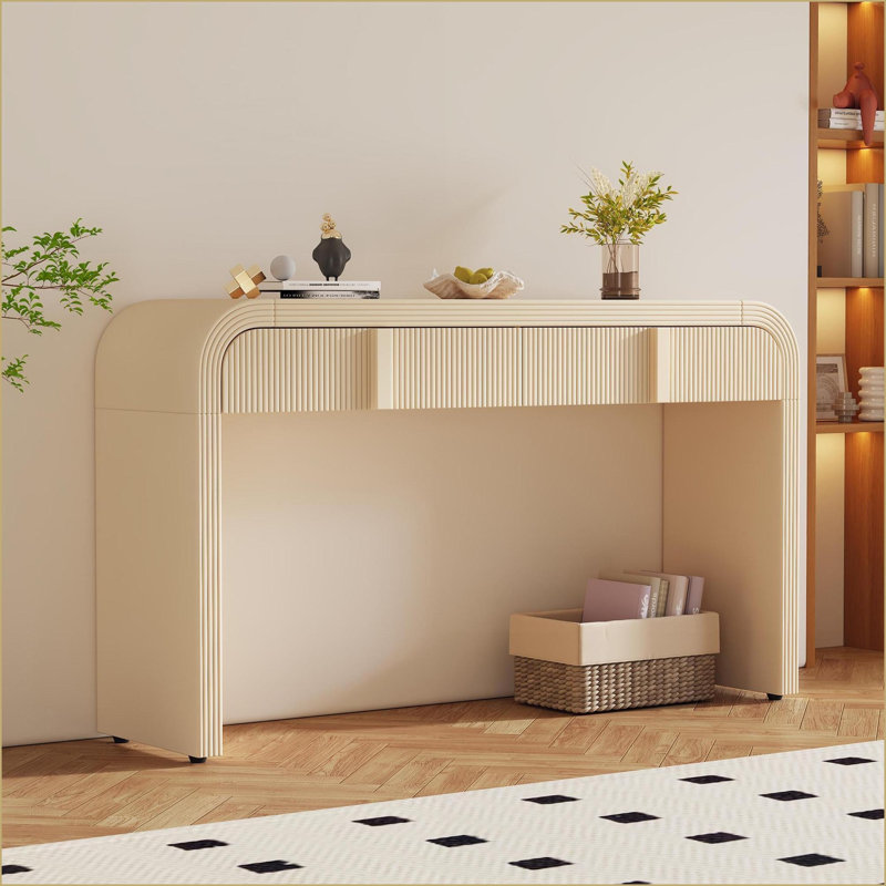 Table basse à silhouette arrondie avec 2 tiroirs, finition facile à nettoyer et amp; Pieds stables et réglables