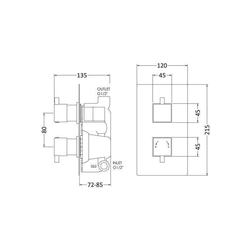 Ellingson Double Concealed Thermostatic Shower Valve