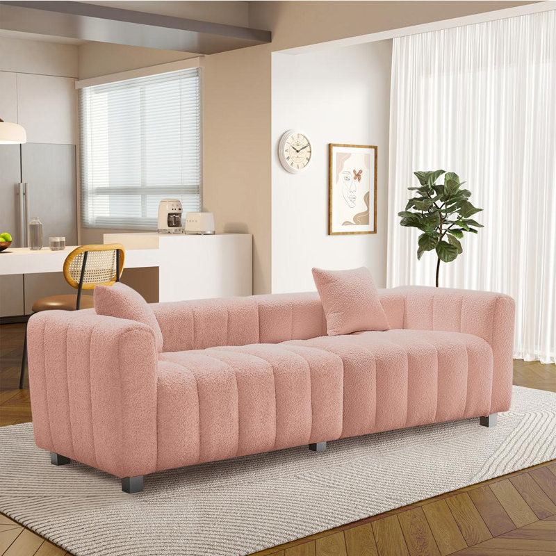 Canapé moderne à 3 places avec 2 coussins, Rose
