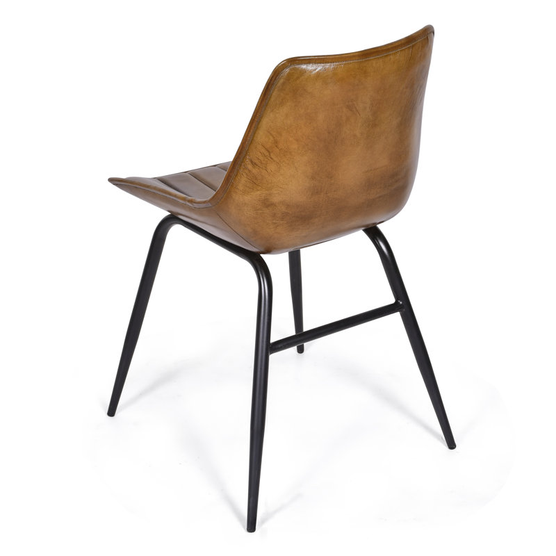 48cm H Genuine Leather Upholstered Dining Chair, Brown