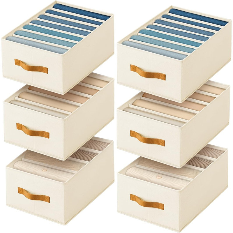 Organisateur de garde-robe pliable en tissu avec diviseurs quadrillés 4/7/7 et poignées pour jeans, pantalons, chandails, t-shirts et foulards