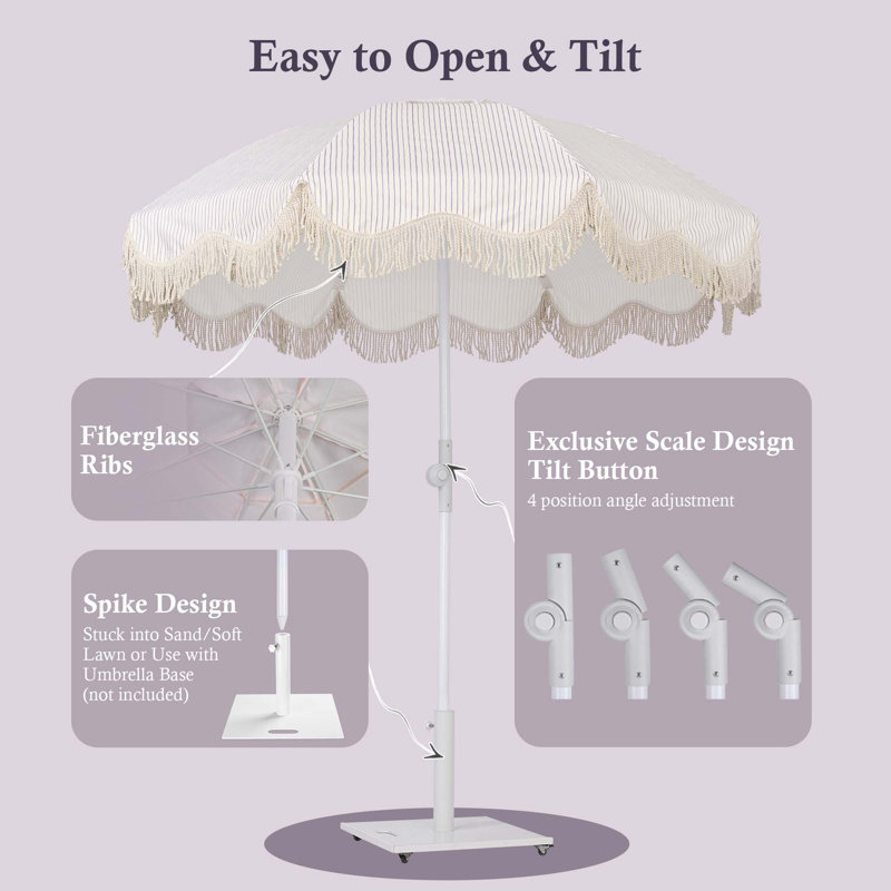 LAGarde - Paquet de 3 parasols de terrasse à franges de 6 pi avec bouton-poussoir inclinable UV30 + pelouse pour l'extérieur