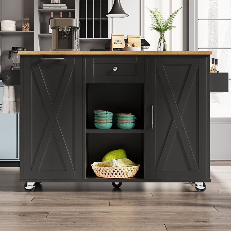 Wood Kitchen Island, Black