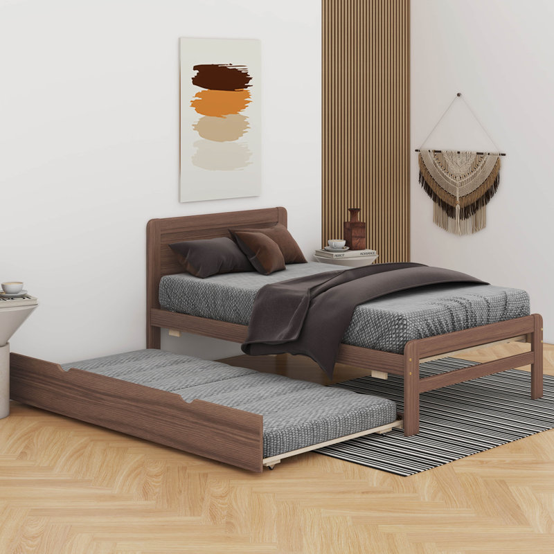 Lit plateforme simple en bois avec lit gigogne Modern Design, Noyer