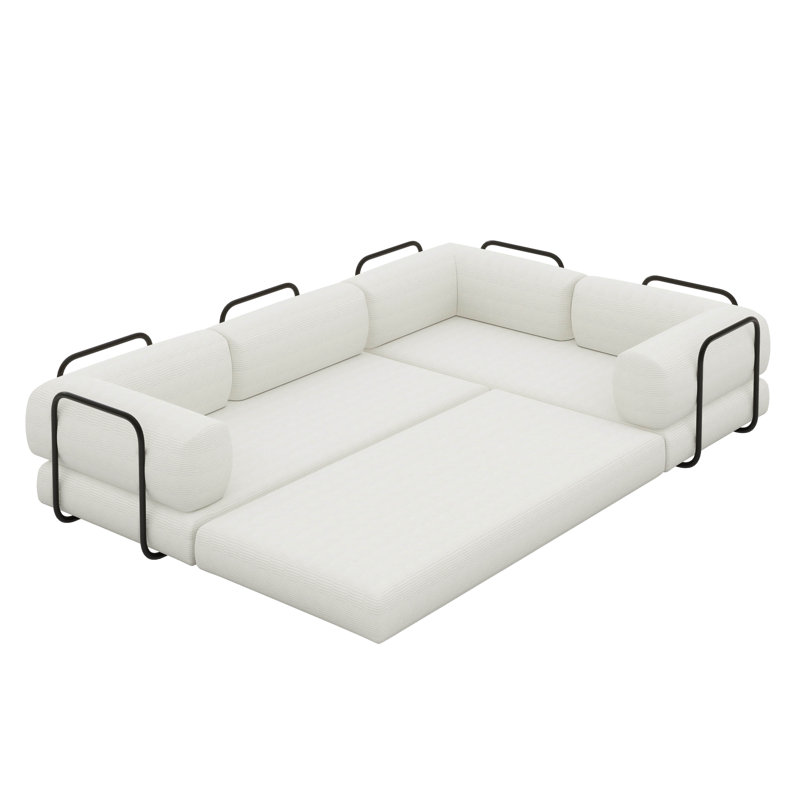 Canapé-lit modulaire, tissu velours côtelé, Beige