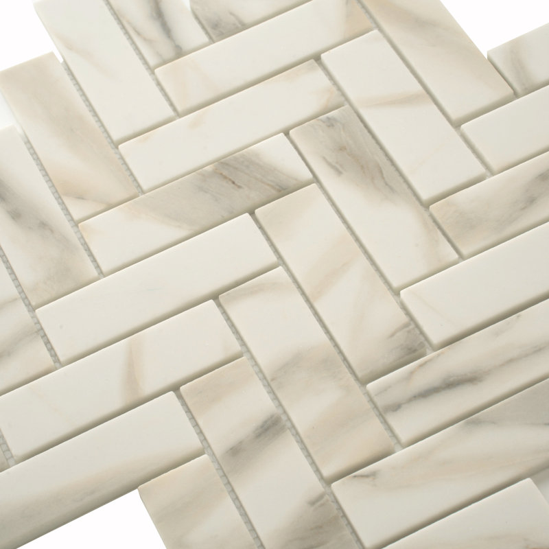 Apollo 13" x 11" Glass Herringbone / Chevron Mosaic Wall & Floor Tile