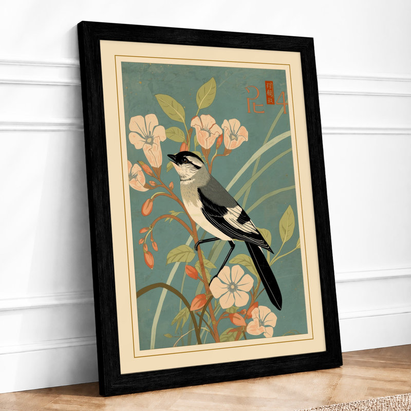 Bird Among Blossoms Japandi - Print, Black, A3 - 42.0 x 29.7 cm