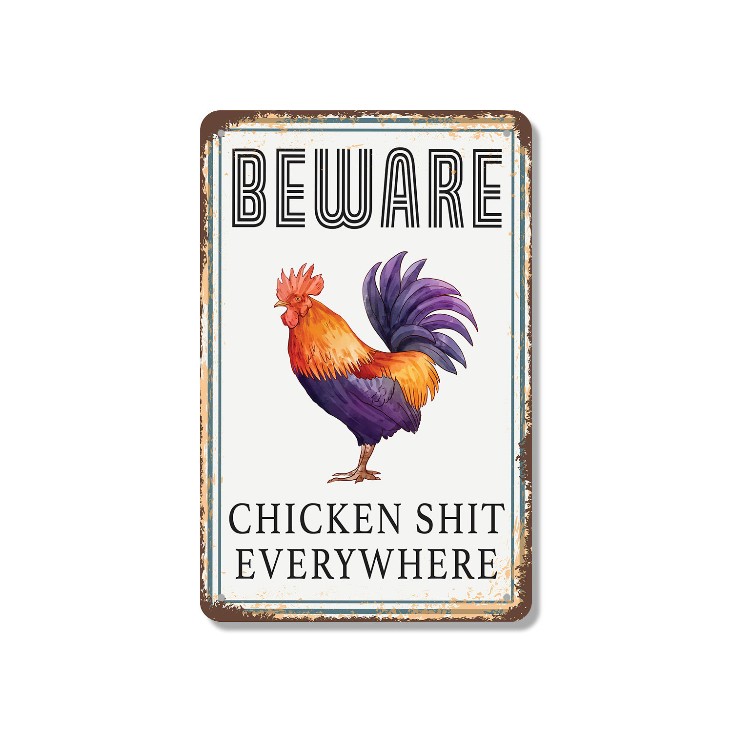 Targa In Metallo Vintage 30x40 Cm – Beware The Chicken Everywhere – Poster Retrò Per Bar, Cucina O Casa – Decorazione Murale Umoristica - 4