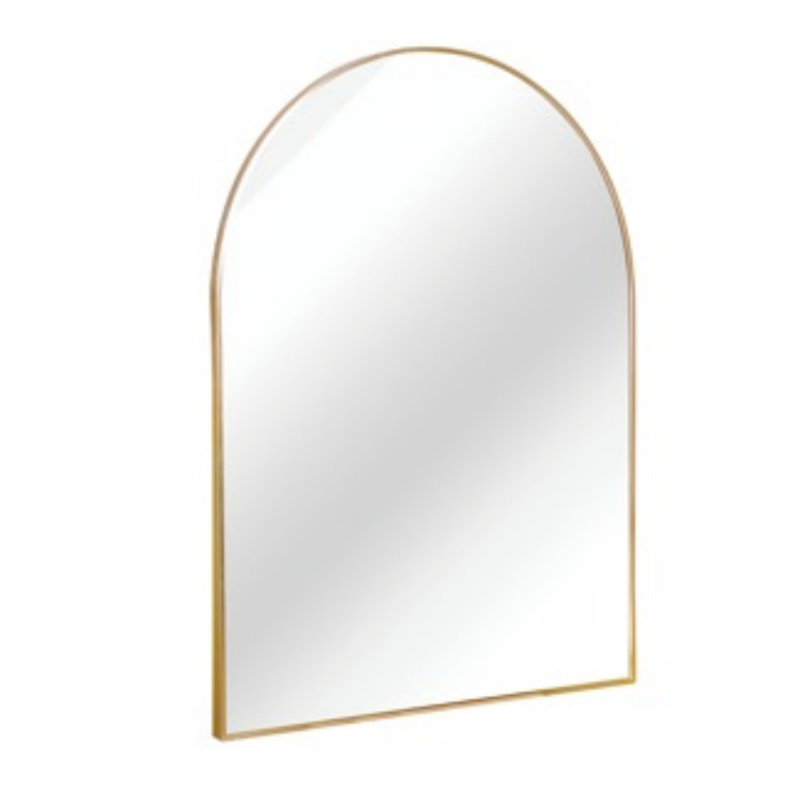 Metal Framed Arched Bathrrom Mirror For Wall, Gold, 40" x 30"