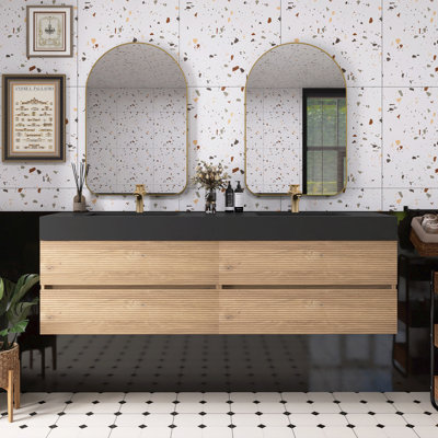 Bathroom Vanity Matte Black Engineered Quartz Sink
