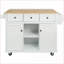 Chariot pour îlot de cuisine avec abattant en bois d'hévéa, armoires de rangement et amp; 3 tiroirs, roulettes - blanc | Faux bois-1725395527