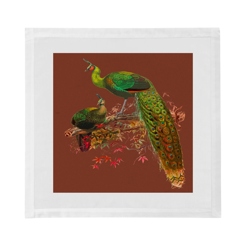 Family Pheasants Cotton Sateen Dinner Napkins, Rust