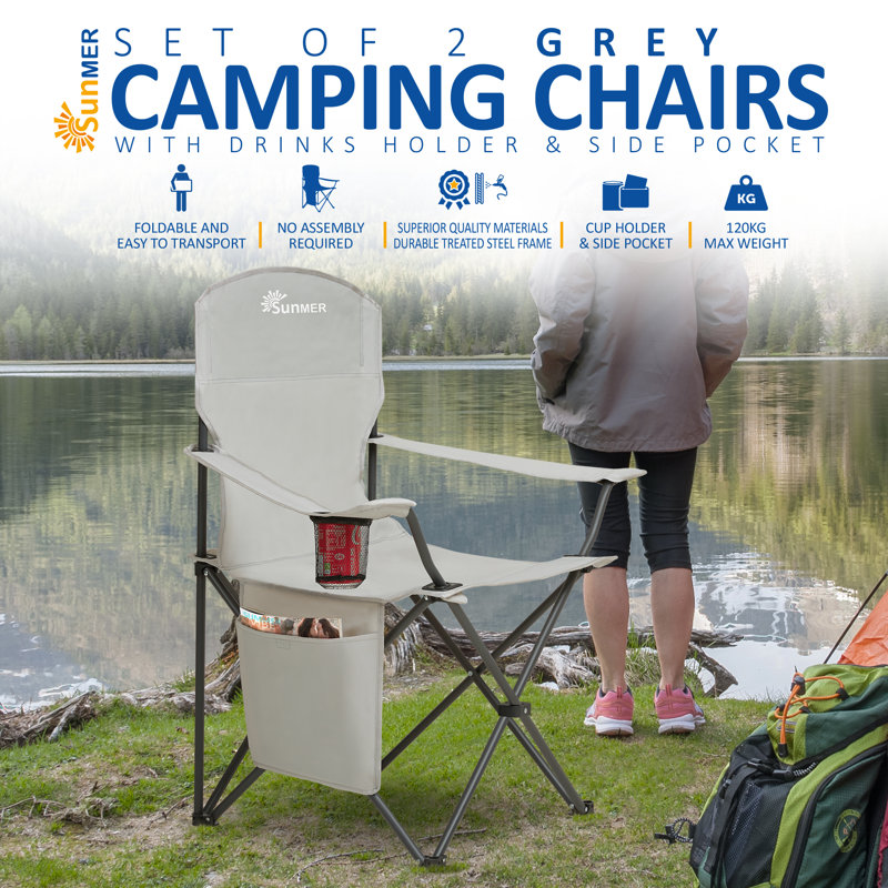 SUNMER Folding Camping Chairs - Extra Wide, Grey