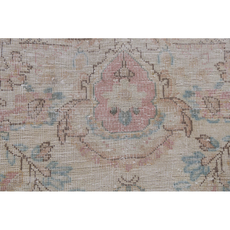 Tapis beige en laine noué à la main de conception unique 1950S 4 pi 4 po x 7 pi 3 po Huai