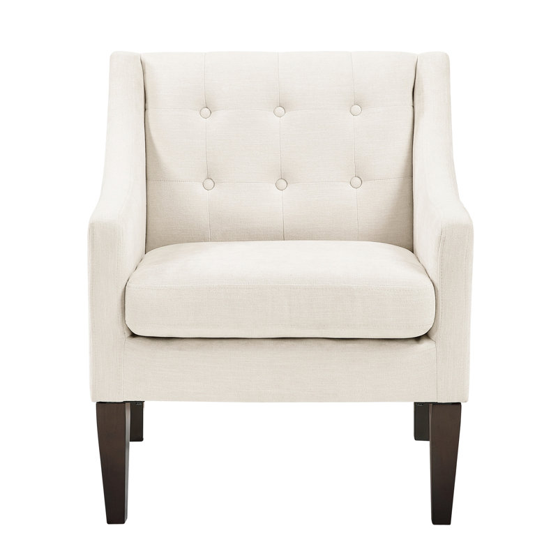 Chaise d'appoint en beige: contreplaqué, siège en mousse haute, dossier avec housse de coussin à fermeture à glissière, pieds bruns