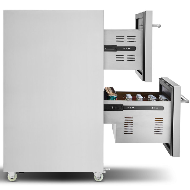 24" Outdoor Drawer Refrigerator, 2 Drawers, Silver Stainless Steel, Weather-Resistant Design, Silver