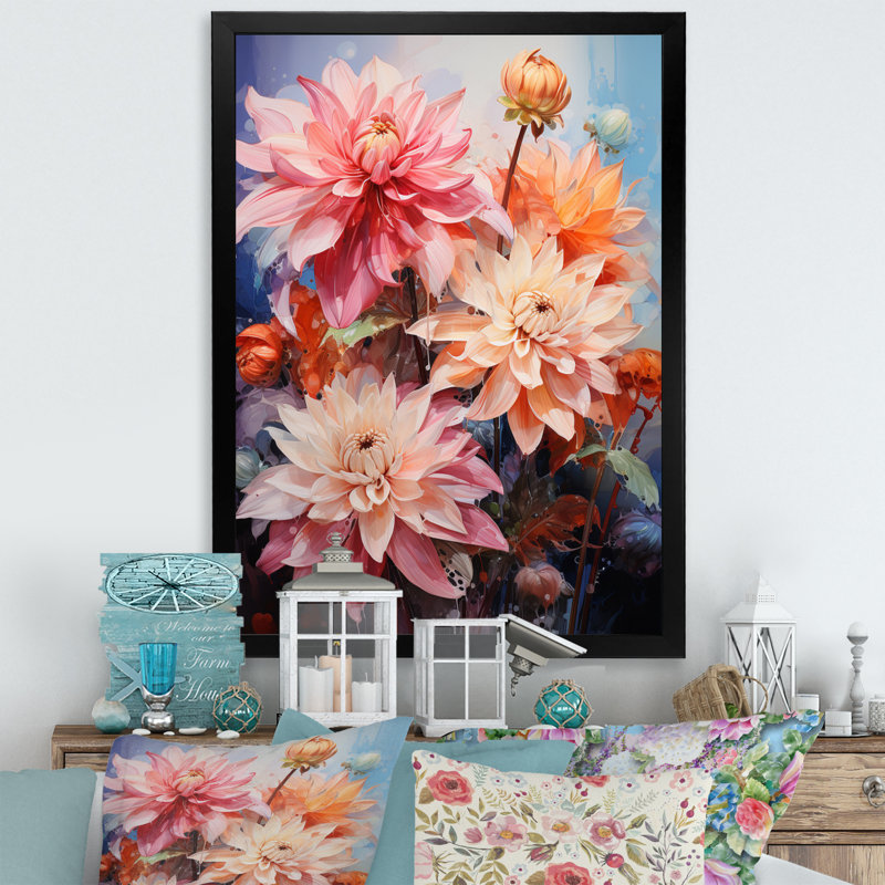 Représentation multicolore acrylique sur toile Waylin Dahlia, Cadre photo noir, H 20 po x l 12 po x P 1 po