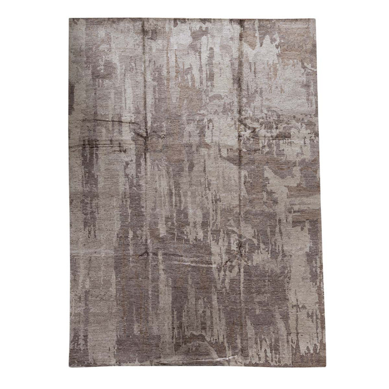Tapis unique en viscose noué à la main brun / ivoire 8 pi 11 po x 12 pi 1 po