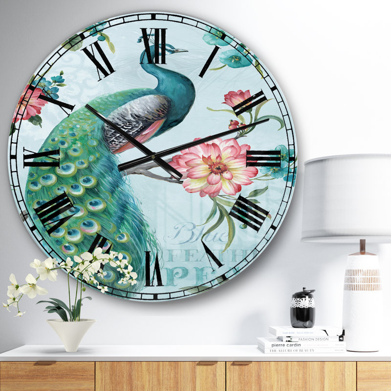 Handpainted Peacock - Traditional wall clock, Small