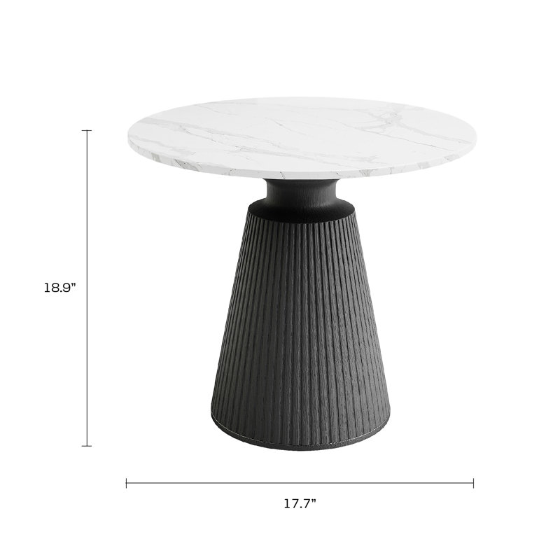 Jerrit Side Table for Indoors or Outdoors with Faux Marble Top and Fluted Base