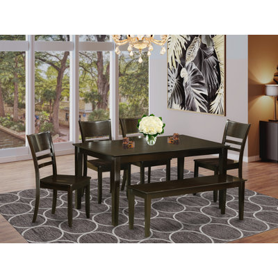 6 Piece Kitchen Table & Chairs Set Contains a Rectangle Dining Table and 4 Dining Room Chairs with a Bench, 36x60 Inch, Cappuccino