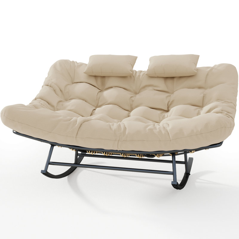Très grand fauteuil à bascule d'extérieur pour 2 personnes avec coussin Papasan, Beige