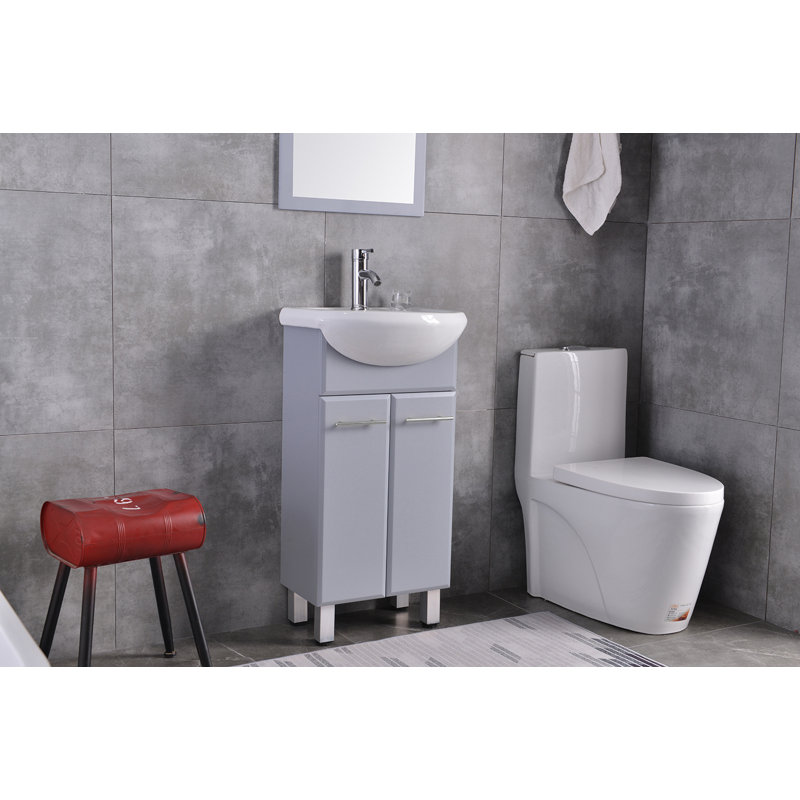 Ensemble de meuble-lavabo simple 18 po avec miroir Asheton, gris
