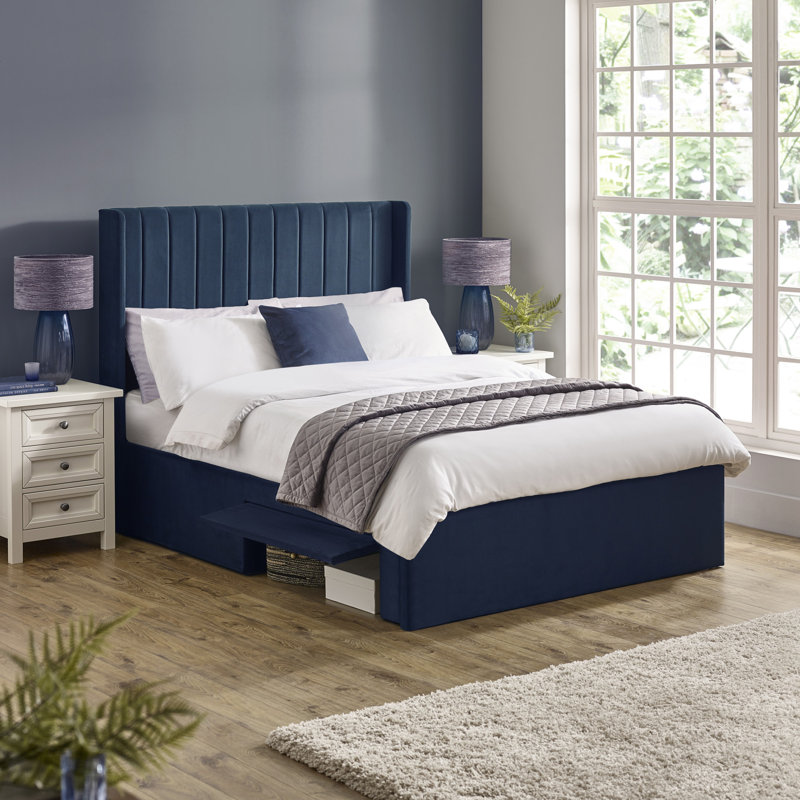 Upholstered Ottoman Storage Bed, Blue, Double (4'6)