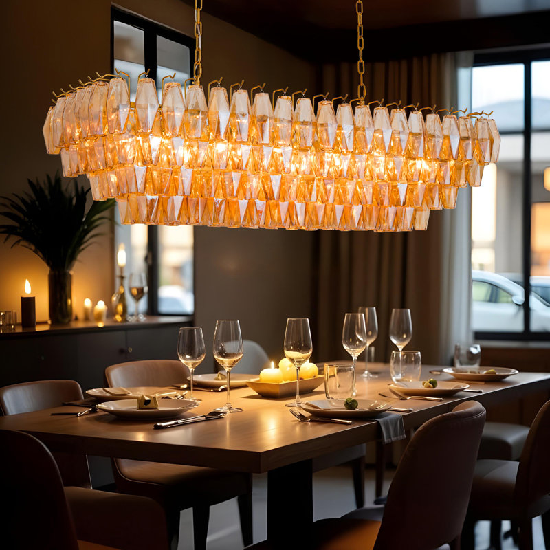  Lohan 4-Tier Dimmable Rectangle Kitchen Island Glass Chandelier Ceiling Pendant Lights(Bulbs Included), Matte Black