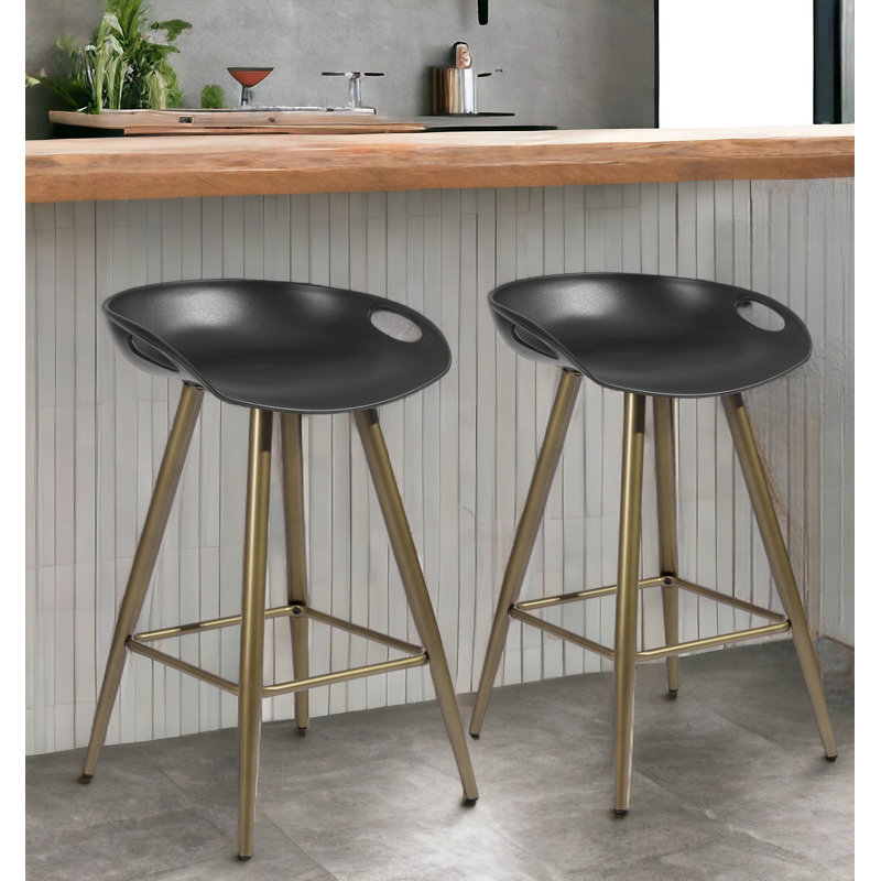 Set of Two 24" Black And Bronze Steel Backless Counter Height Bar Chairs