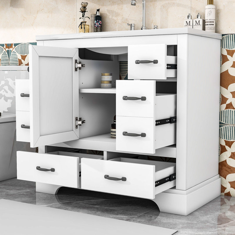 Meuble-lavabo sur pied simple 36 po avec plateau en céramique Nimisha