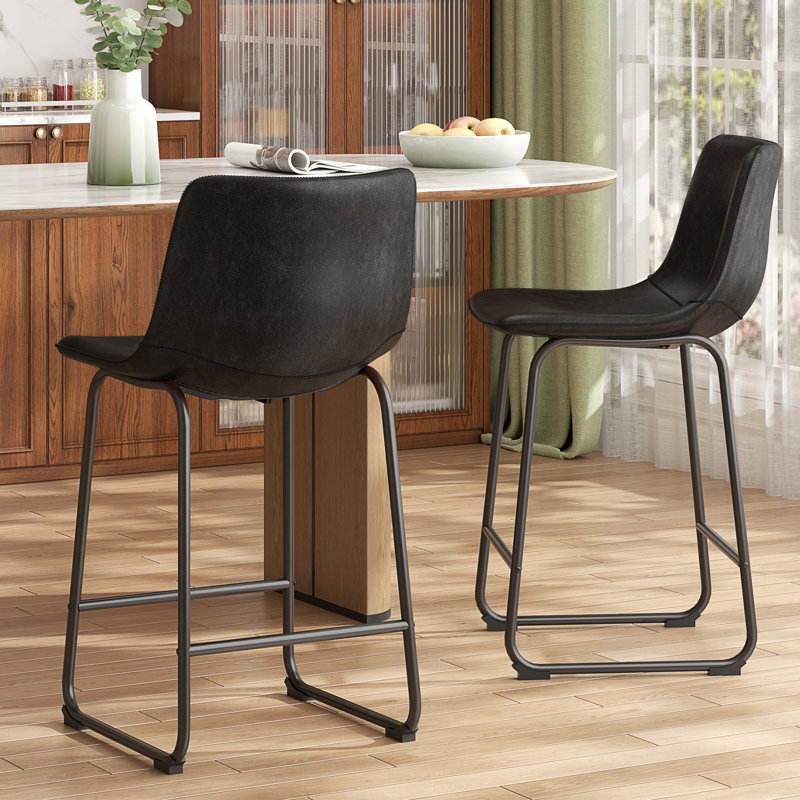 Evre Bar Stools Set of 2, PU Leather Counter Height Bar Stools,  Modern Barstools with Metal Legs and Footrest, Urban Armless Dining Chairs with Backrest for Kitchen Island