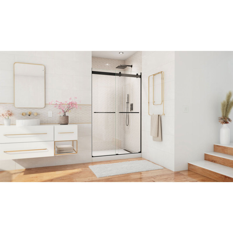 44" - 48" W 76" H Reversible Semi-Frameless Shower Door with ClearMax Technology, Matte Black/Clear