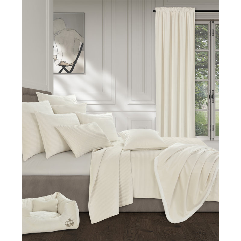 Ivory Polyester Box Throw Pillow with Trim