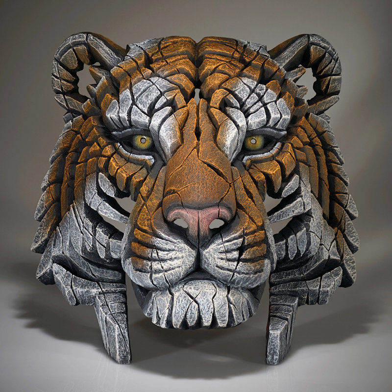 Sculpture buste de tigre à rebord H 15,7 po